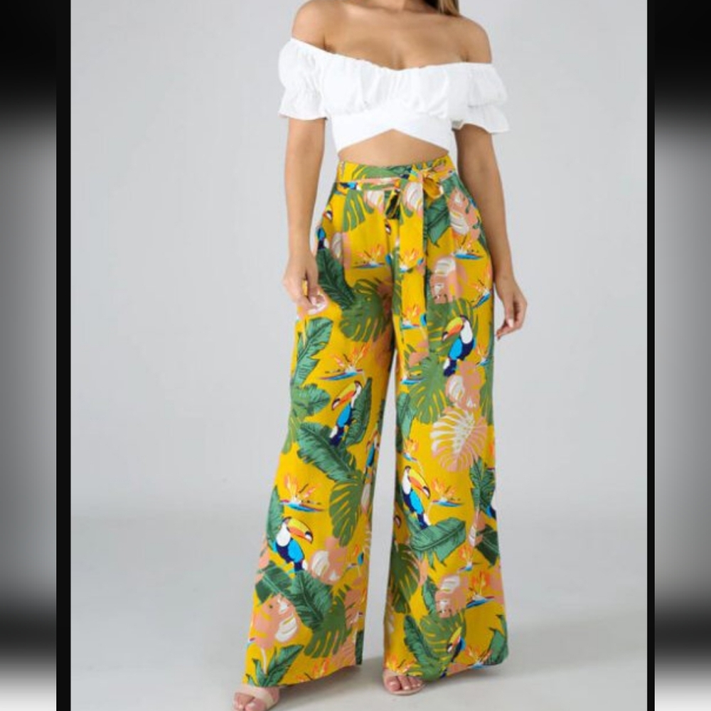 Rainforest pattern wide leg pants